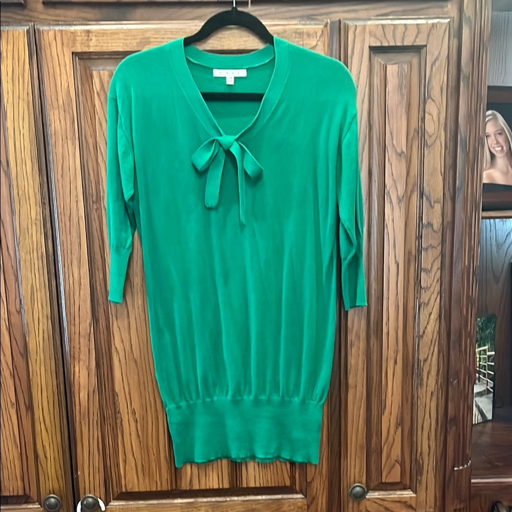 Emerald Green Tie Front Ribbed Blouse